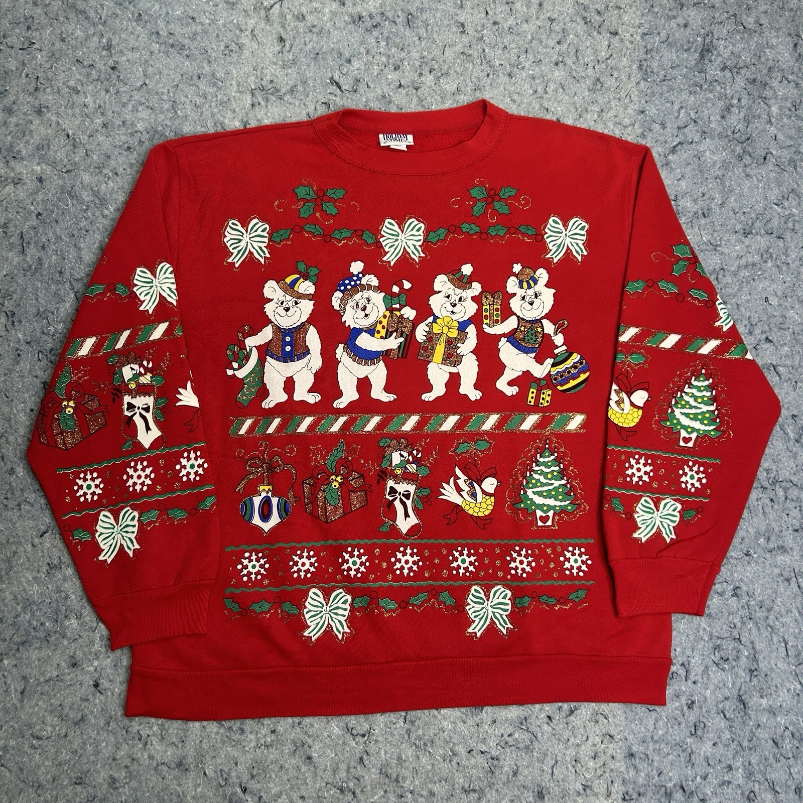 Vintage Holiday Time Christmas Sweatshirt USA Teddy Bears XL Red Ugly Sweater