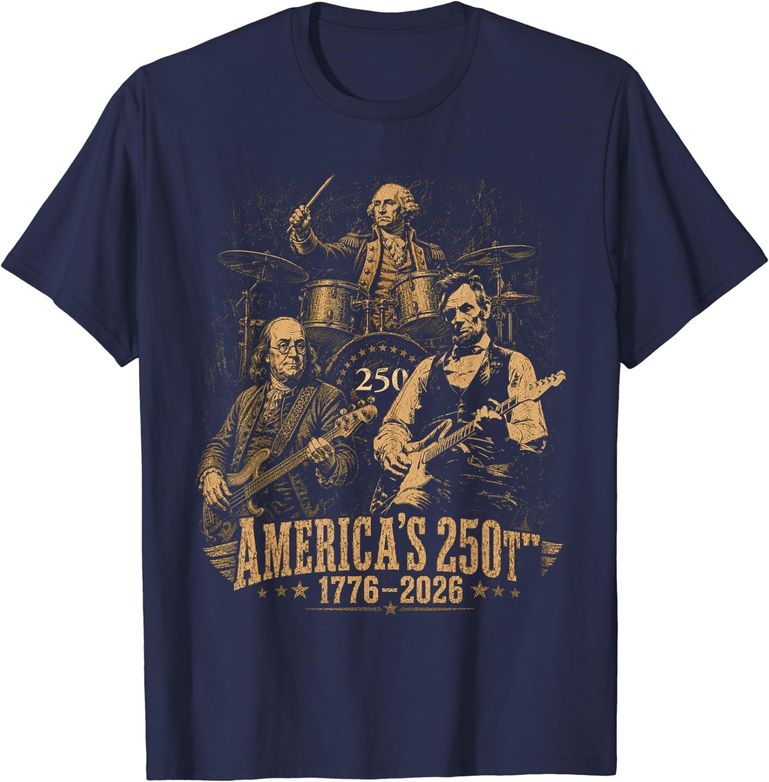 250 Years Patriot Guitar Drum Band American Flag 1776 2026 T-Shirt