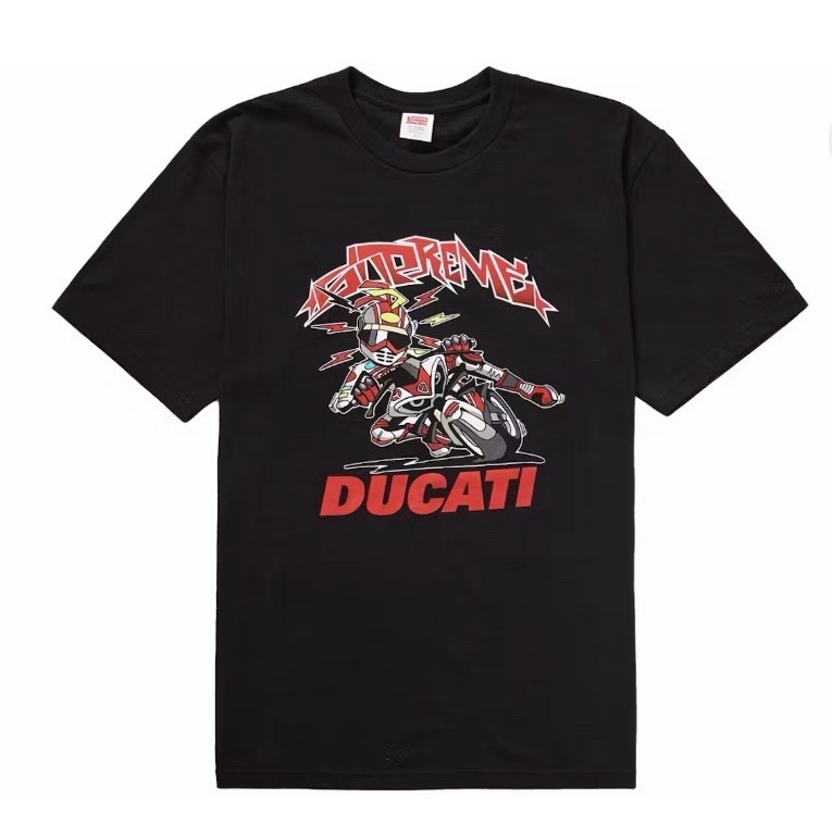 Supreme x Ducati Bike Tee Black Graphic Print Crew Neck Short Sleeve T-Shirt