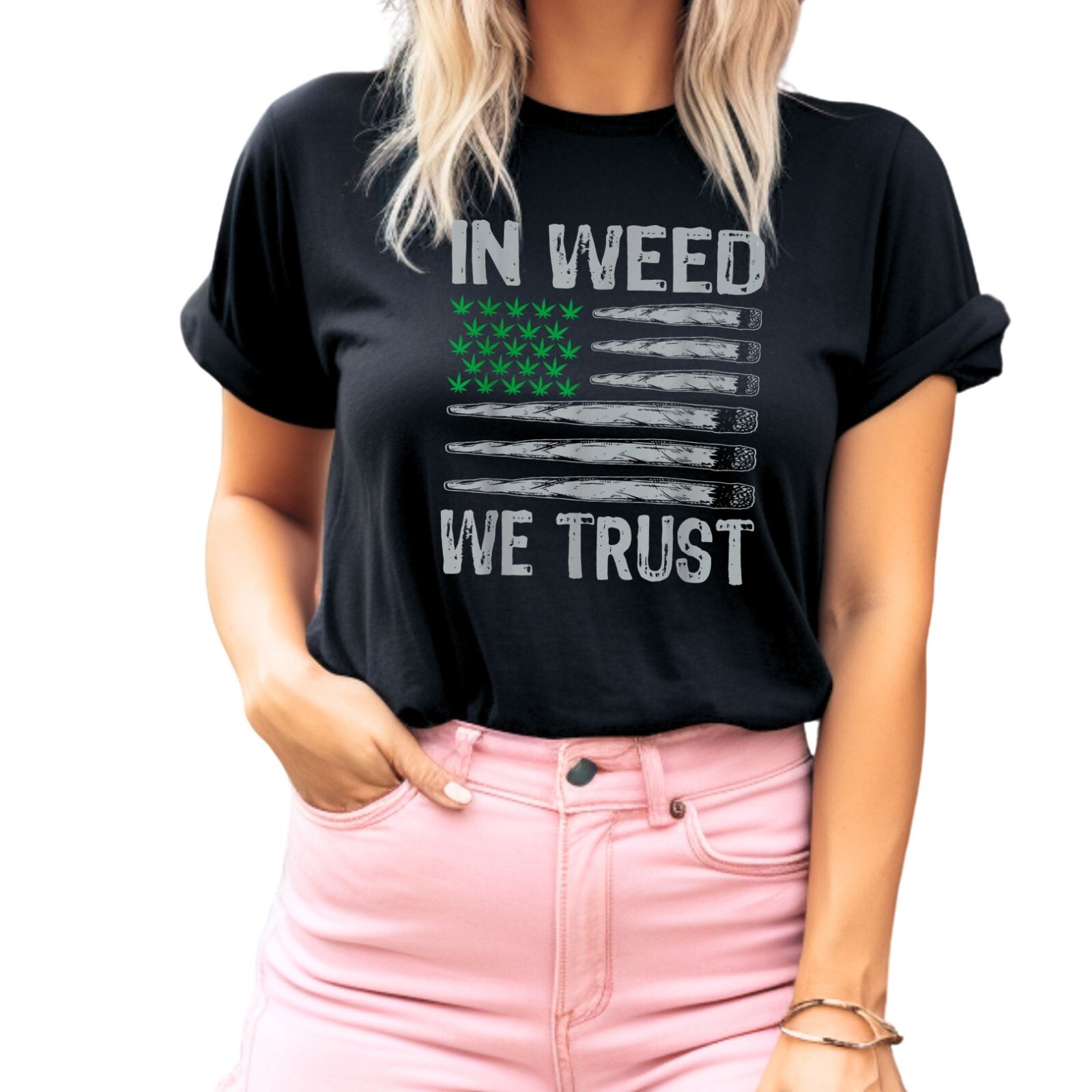 In Weed We Trust Cannabis American Flag T-Shirt Black S-3XL