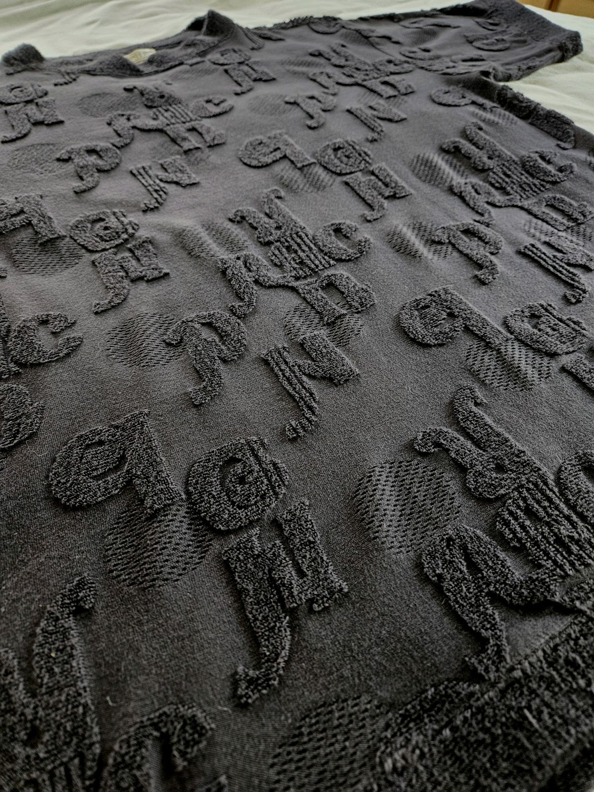 Vintage Matsuda Nicole Tokyo Japan Textured Terry Shirt Black Letter Pattern M-L
