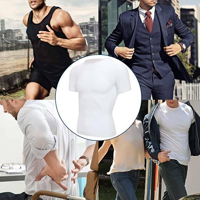 Men T-shirt Male Body Shaper Compression Shapewear Fitness Tummy Control Vest US