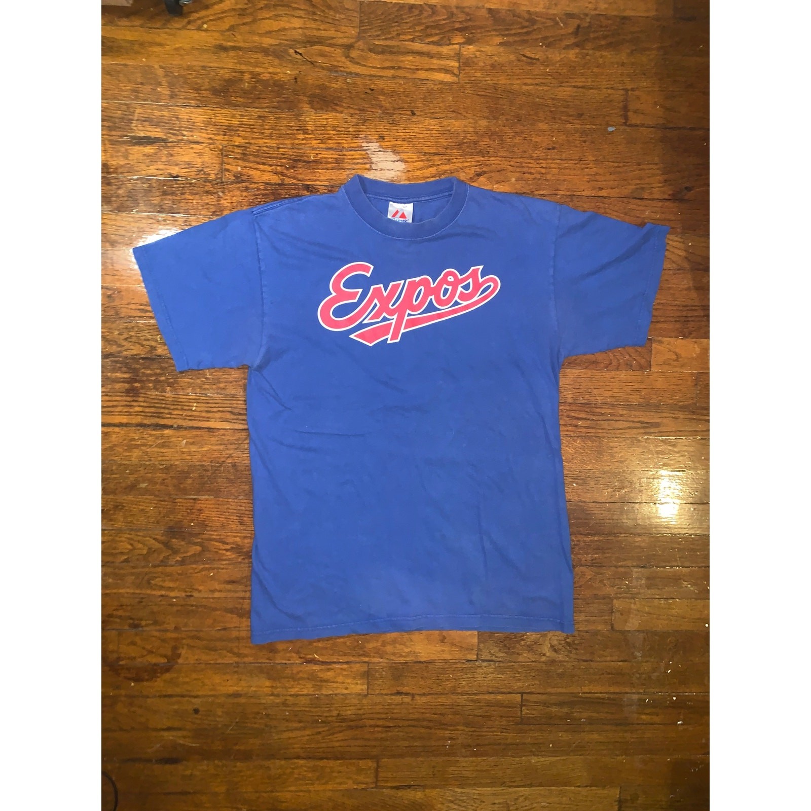 Vintage Montreal Expos Majestic T Shirt Large Blue MLB Baseball Tee