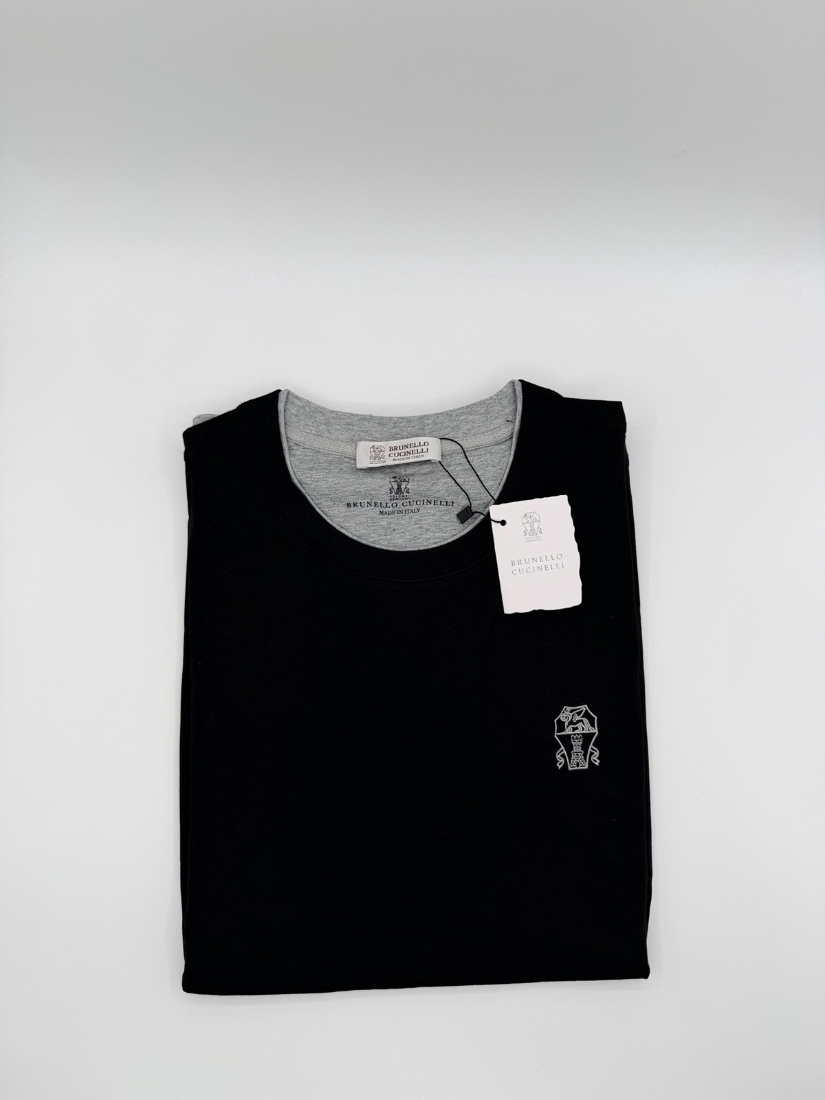 BRUNELLO CUCINELLI Black Embroidered Layered Short-Sleeve T-Shirt, Size XL