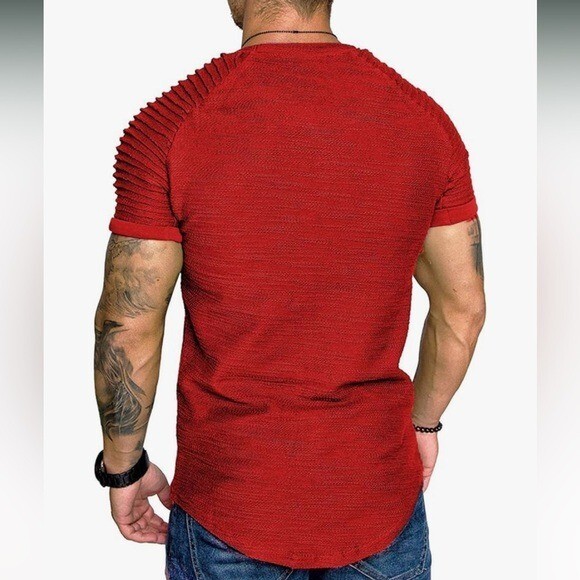 COOFANDY Mens Raglan Pleated Sleeve Muscle Fit Gym & Training T-Shirt Red XL
