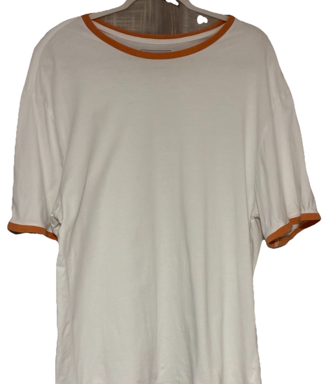 Sero Men’s Ringer Tee – Orange/Cream – Lettuce Edge Scalloped Sleeves – Size L