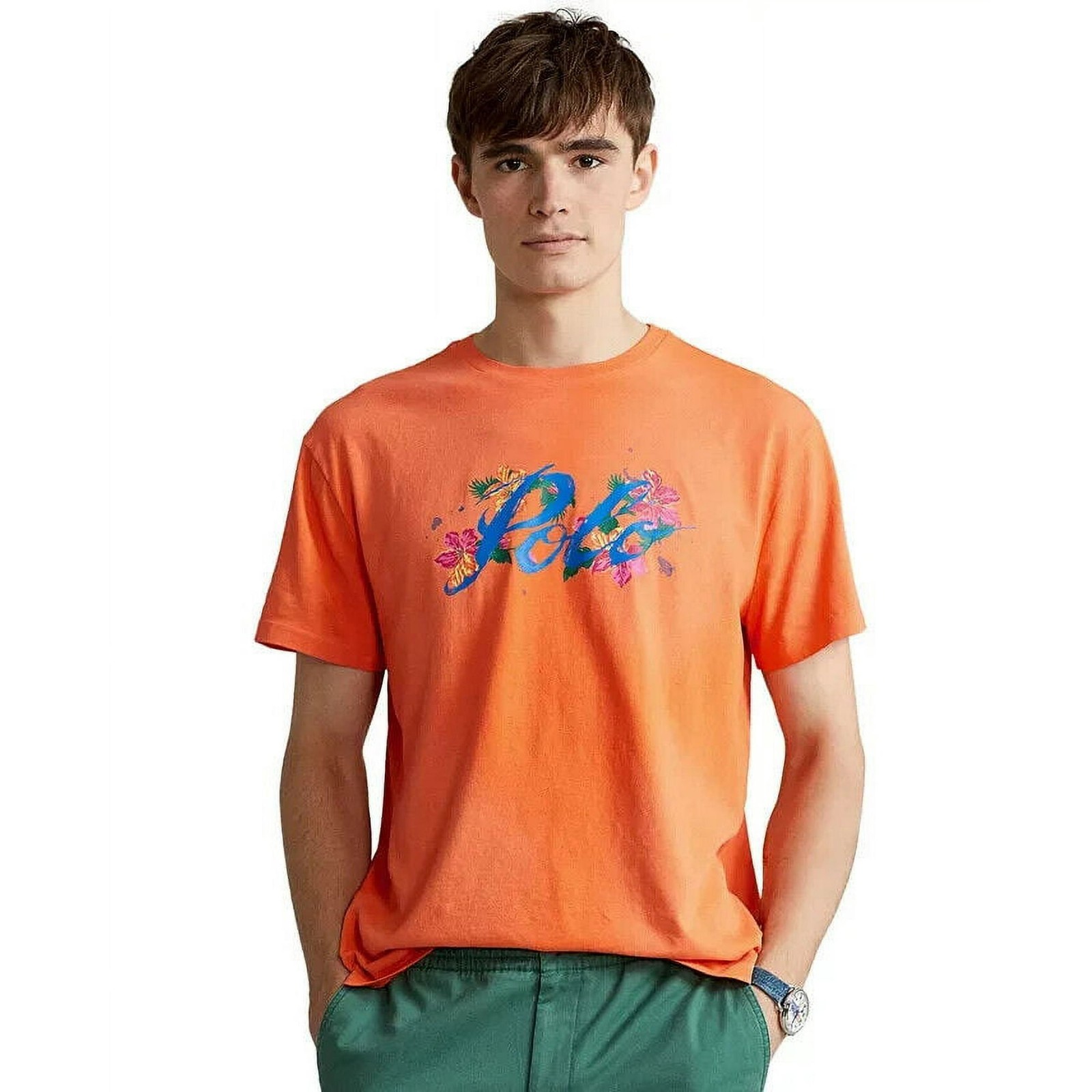 Polo Ralph Lauren Mens Classic-Fit Floral Logo T-Shirt Spectrum Orange-2XL