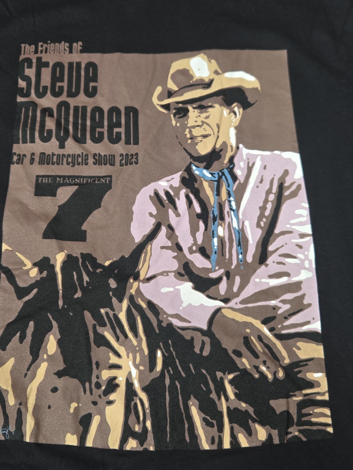 The Magnificent 7 Steve McQueen Car & Motorcycle Show 2023 T-Shirt Men’s 2XL