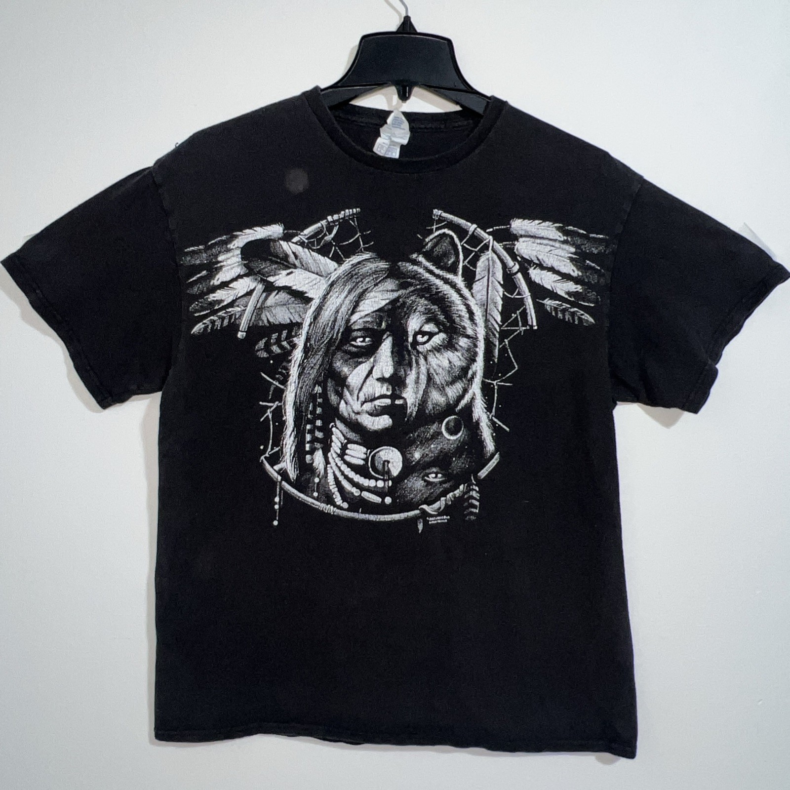 VTG Dreamcatcher American Indian Wolf Shirt Men’s L Liquid Blue Print Delta Pro