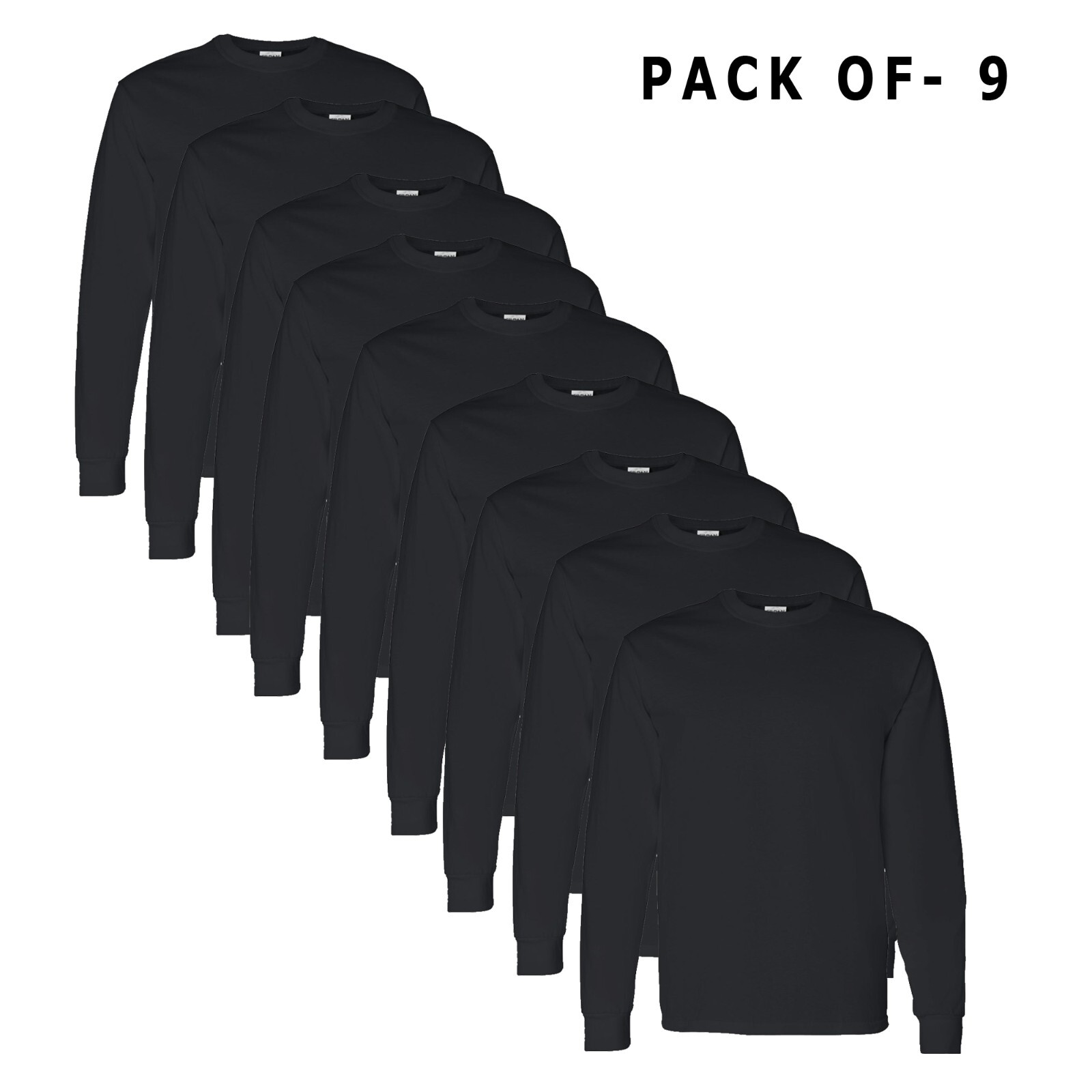 9 Pack Gildan – Heavy Cotton Long Sleeve T-Shirt 5.3 oz Comfort Fit Long Tee