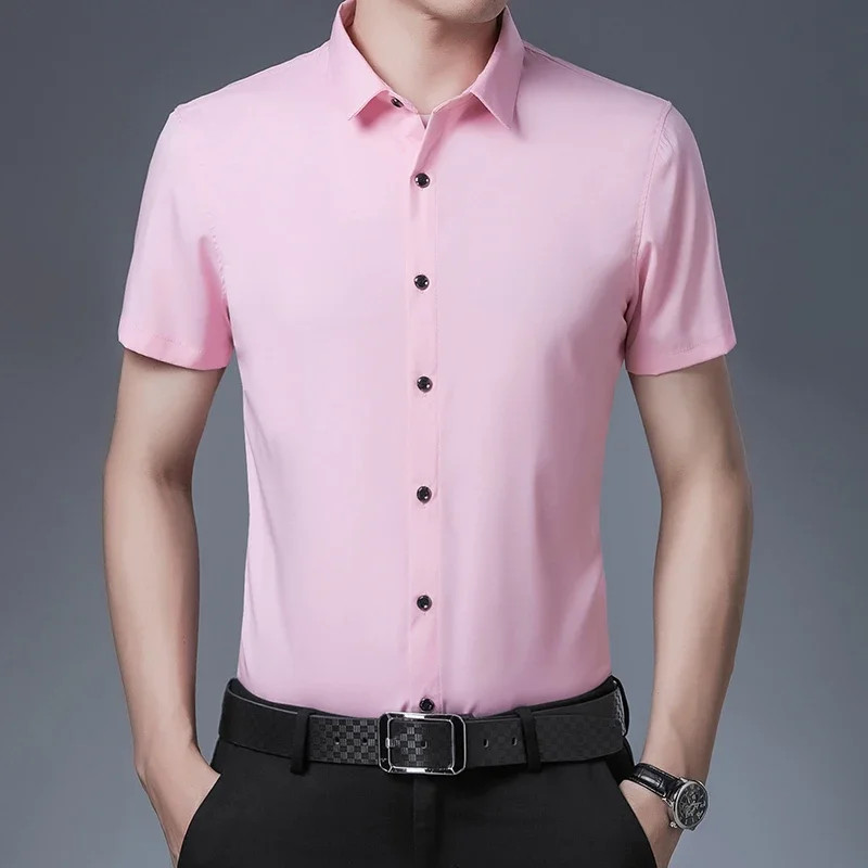 Men’s Business Casual Solid Color Short Sleeved Shirt Non Ironing Comfortable To