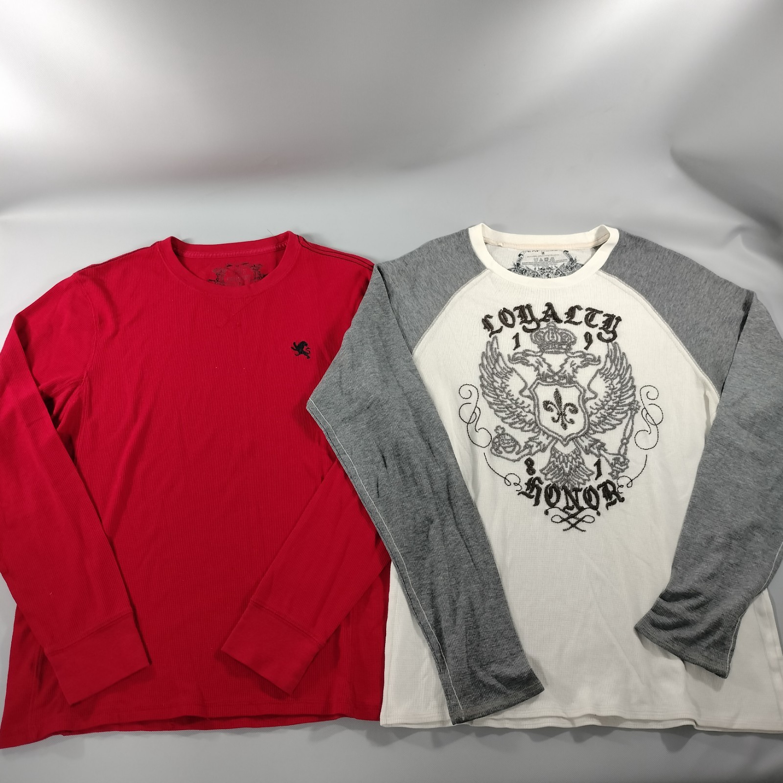 Express Lot of 2 Red White Gray Crew Neck Pull On Long Sleeve T-shirts Mens Sz M