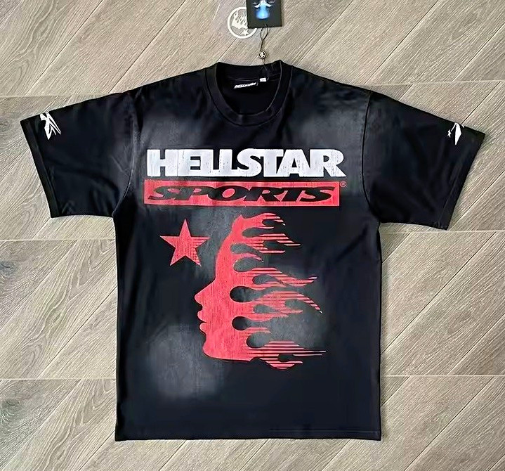 Official Hellstar Men’s L Black Graphic Print Crew Neck Short Sleeve Cotton