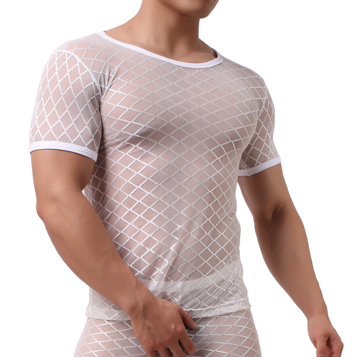 Fetish Mens Underwear Sheer Mesh Muscle T-Shirt Tank Tops Long Johns Trousers