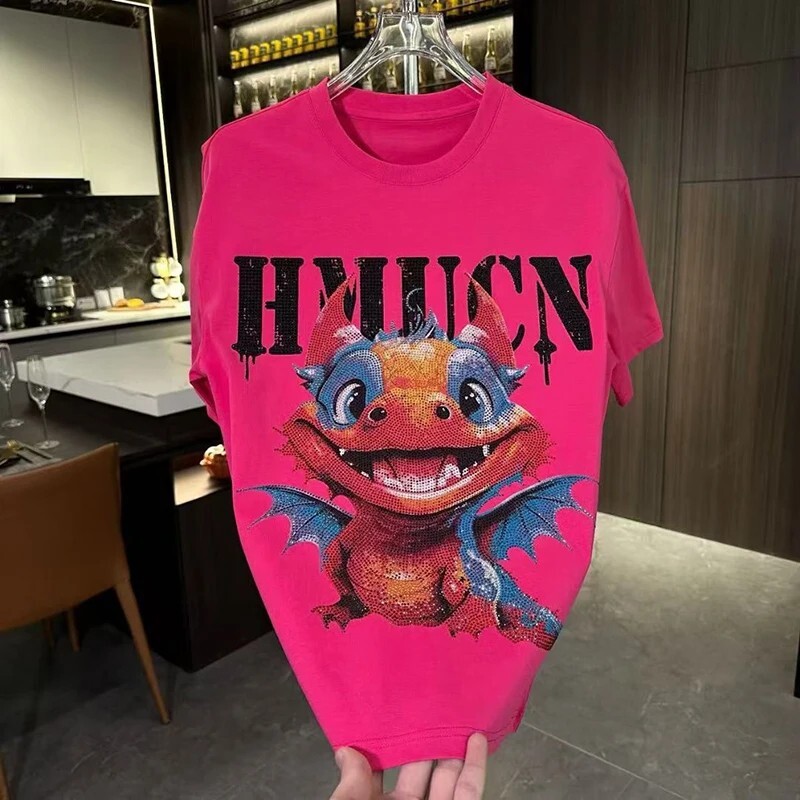 New Men Luxury Diamond Dragon Rhinestones Fashion T-Shirt High Quality 4 Colors