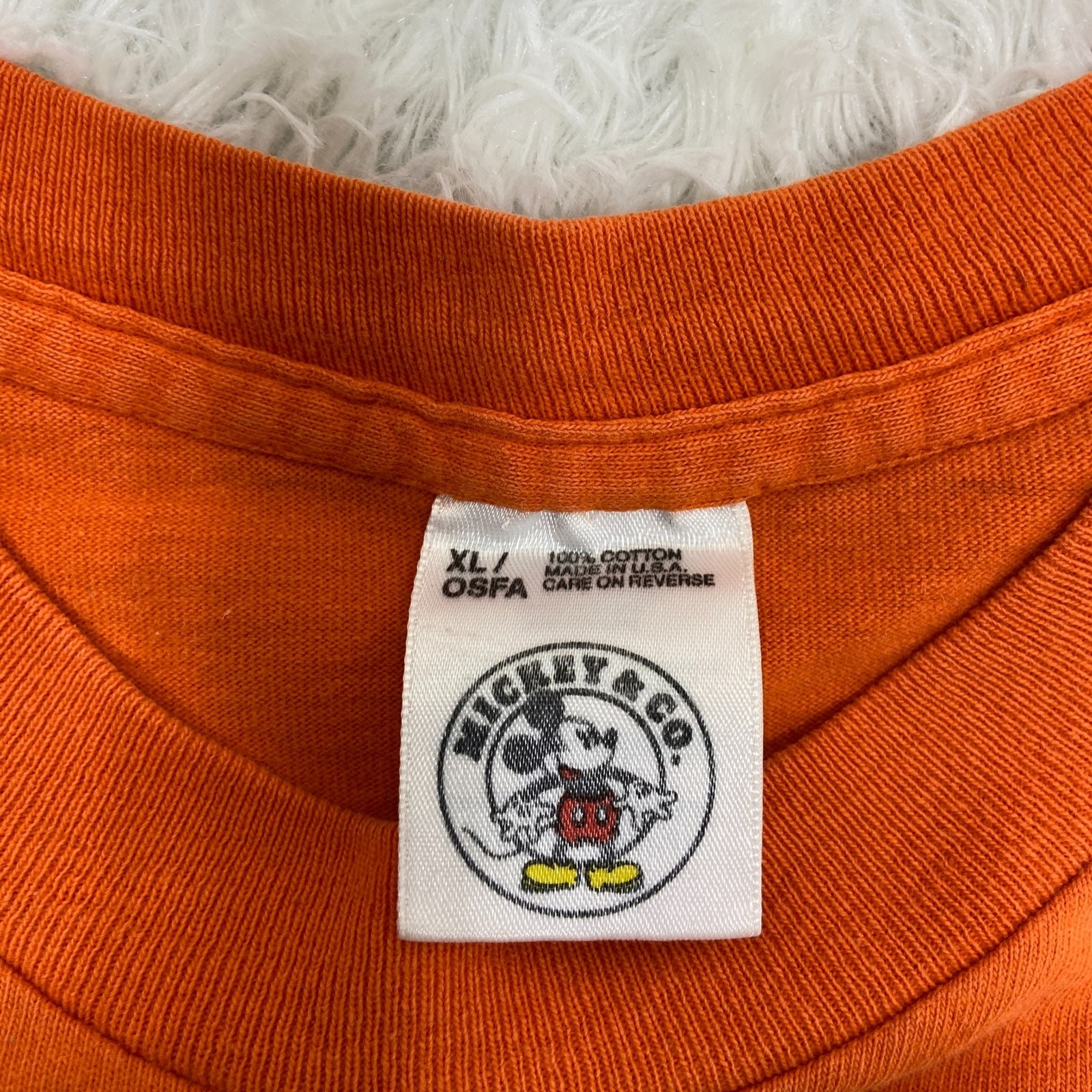 VTG 90s Single Stitch Embroidered Mickey Mouse Disney Orange T-Shirt Men’s Sz XL