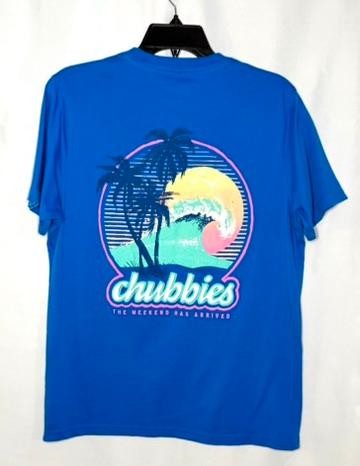 Chubbies The Weekend Has Arrived Pocket T-Shirt Mens Medium Blue Palm Tree Wave