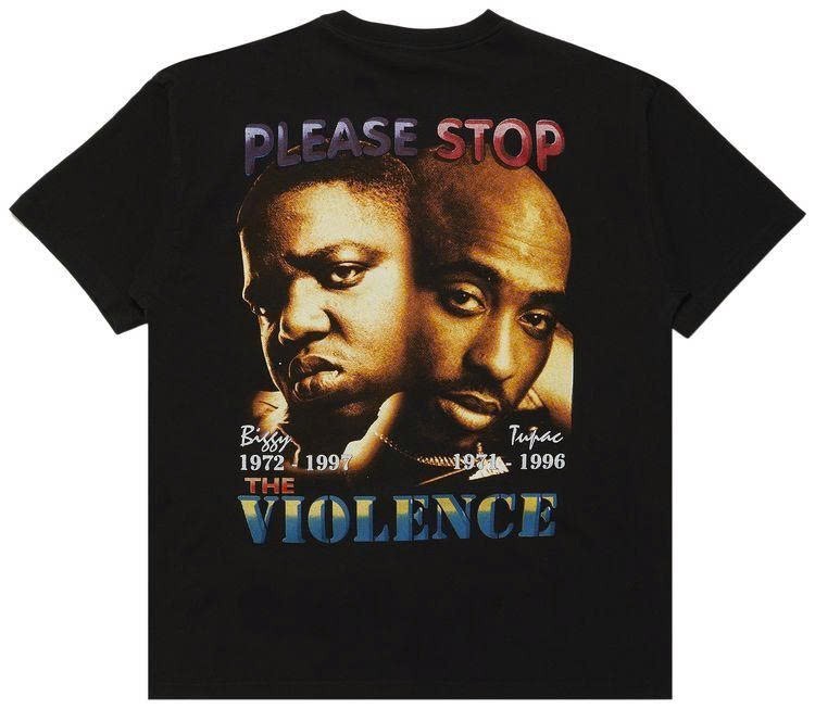 Vintage Biggie & Tupac Please Stop The Violence T-Shirt Font Side