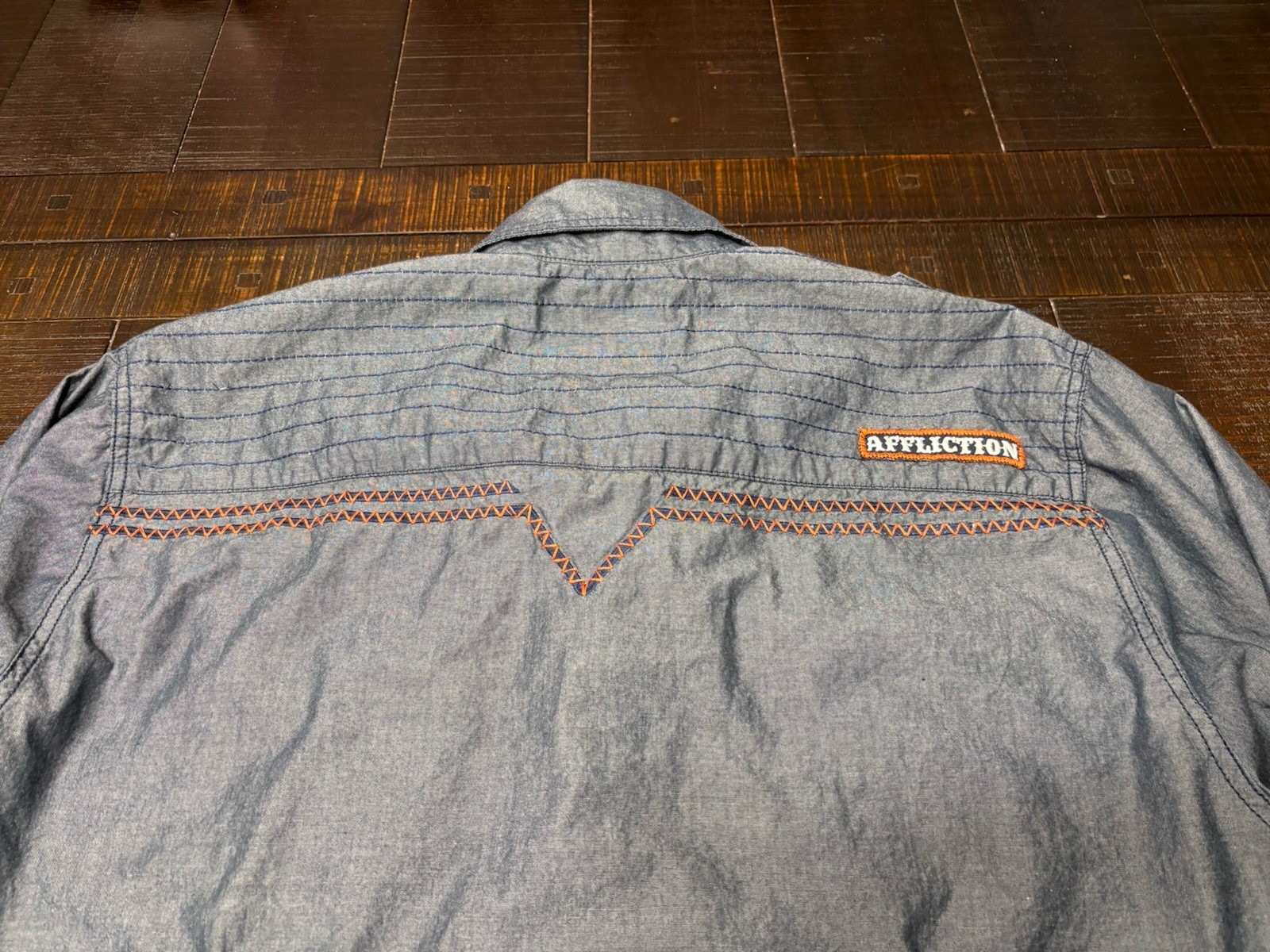 Affliction Mens Size XL Slim Gray Black Premium Embroidered Button Up Shirt