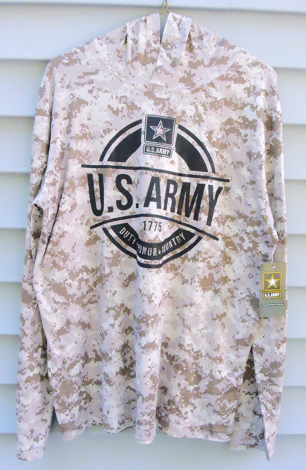US Army Men T-Shirt Large Brown Digital Camo Hooded Long Sleeve – HKY Sportswear
