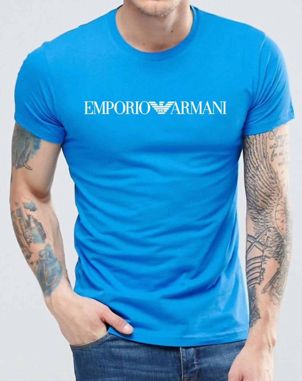 Emporio Armani Blue Men’s Cotton T-Shirt Size M*L*XL*XXL,3XL