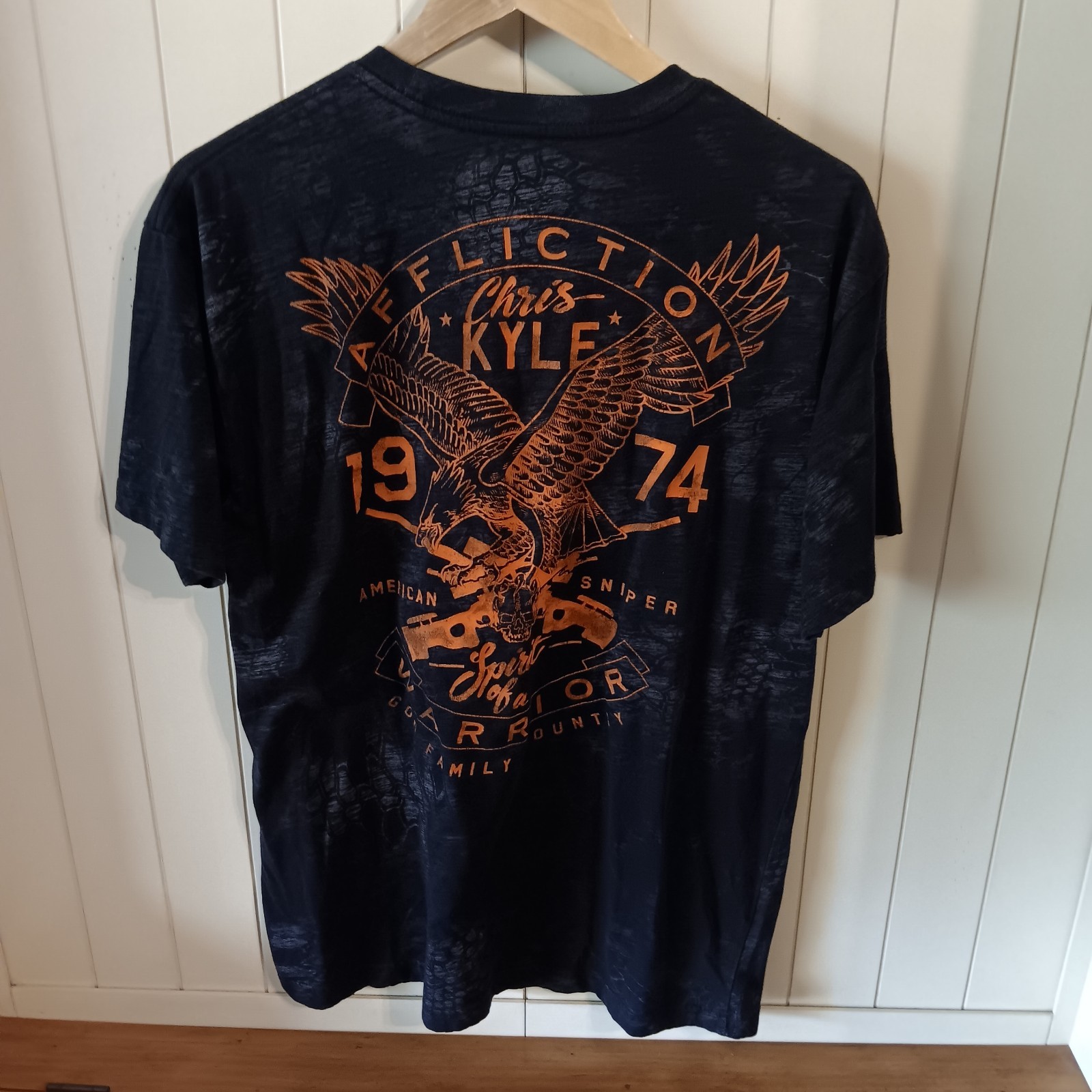 Affiction Chris Kyle Black & Orange T-Shirt, Size XL