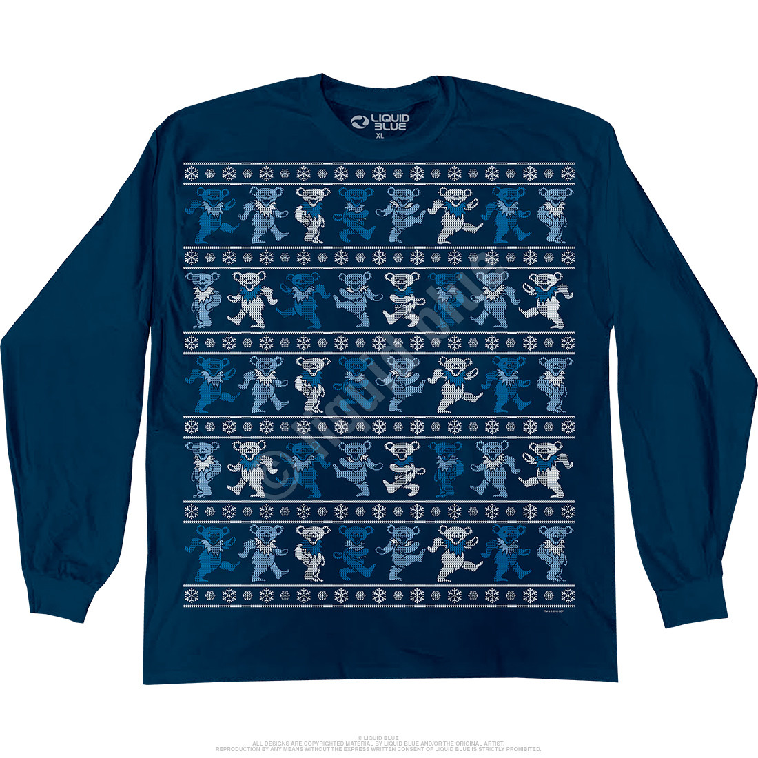 GRATEFUL DEAD-DANCIN BEAR-XMAS SWEATER-Long Sleeve NAVY T-SHIRT S-M-L-XL-2X-3X