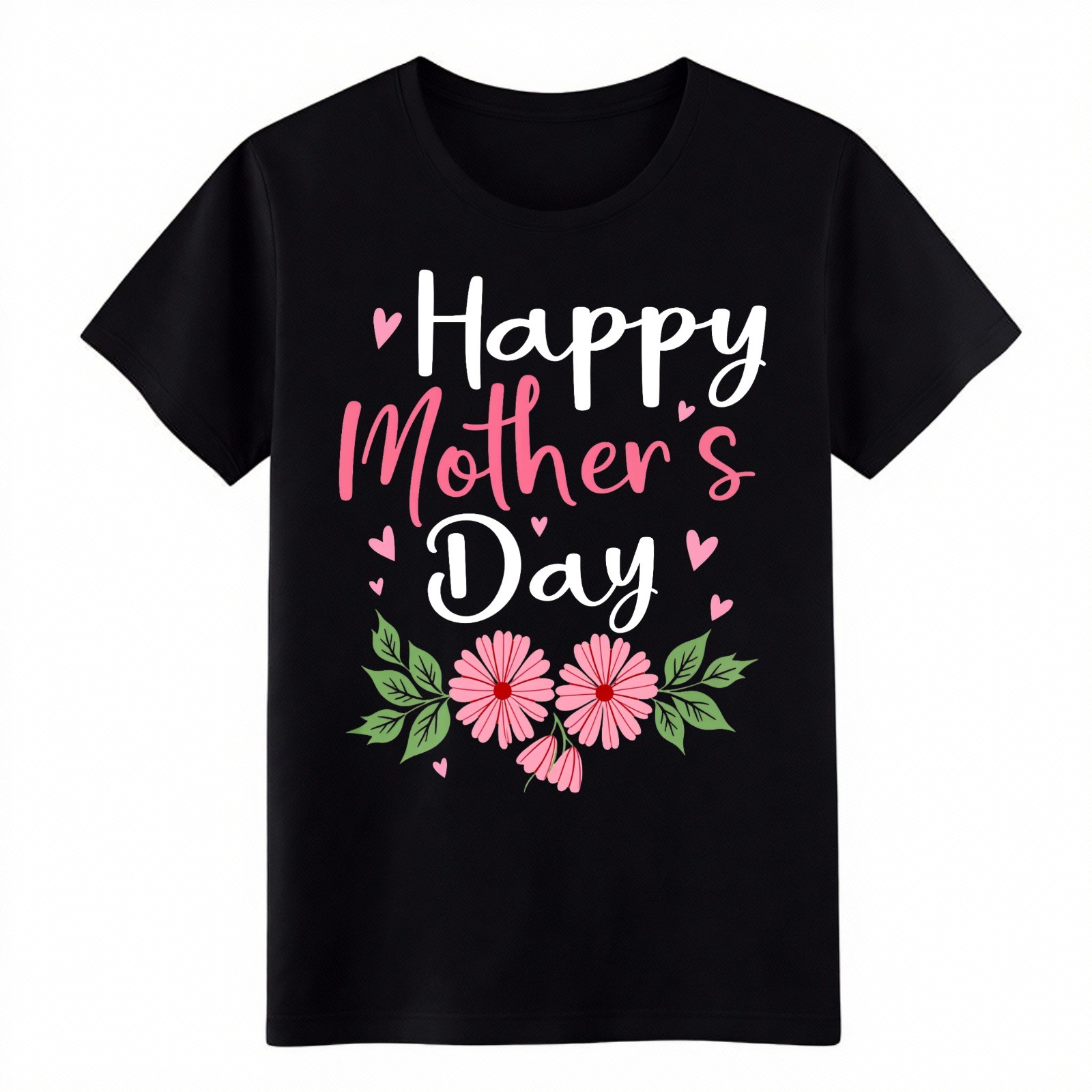Happy Mother’s Day Floral Graphic T-Shirt, Cute Pink Flower Mom Casual Tee