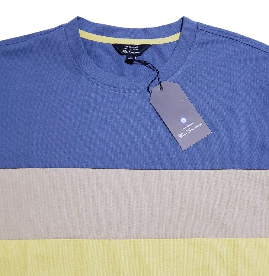 Ben Sherman Regular Fit Colorblock Mens Large Blue Beige Crew Neck T-Shirt