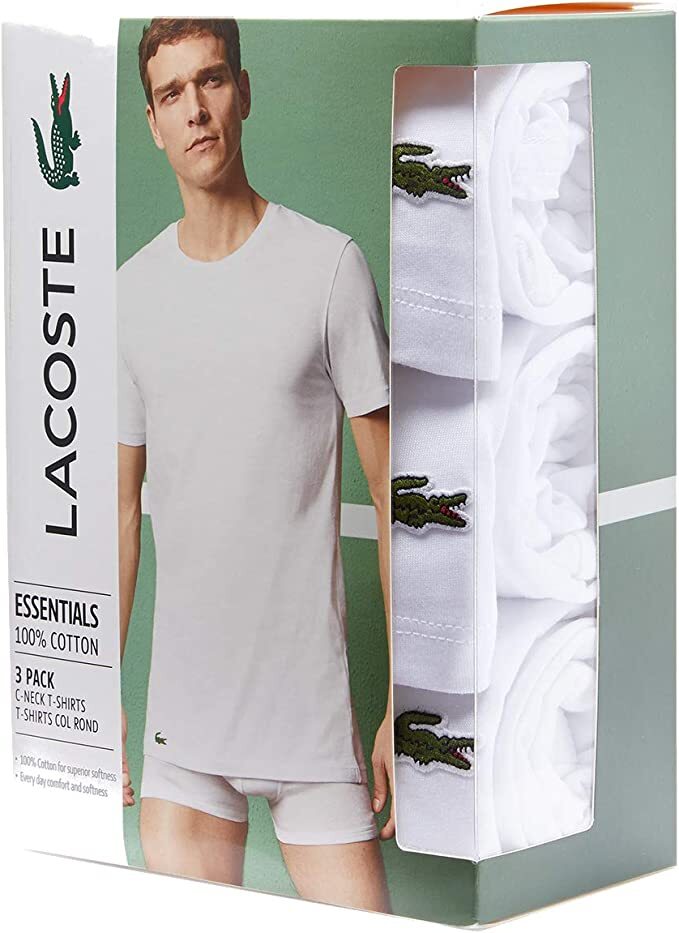 Lacoste Men Essentials 3 Pk Regular Fit Crew Neck T-Shirt White TH3451-51 001