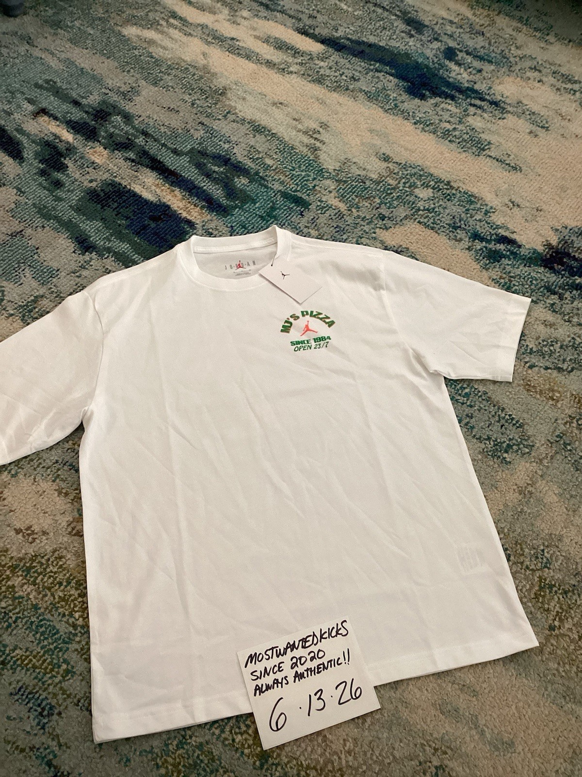 NWT Nike Air Jordan Graphic MJ’s Pizza 23 White T-Shirt Men’s Sz M FREE SHIP