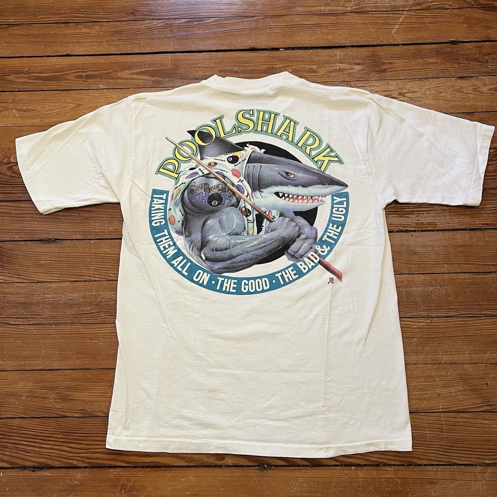 Vintage 90s Pool Shark T Shirt Large Single Stitch Fitzgerald L Art Muscle