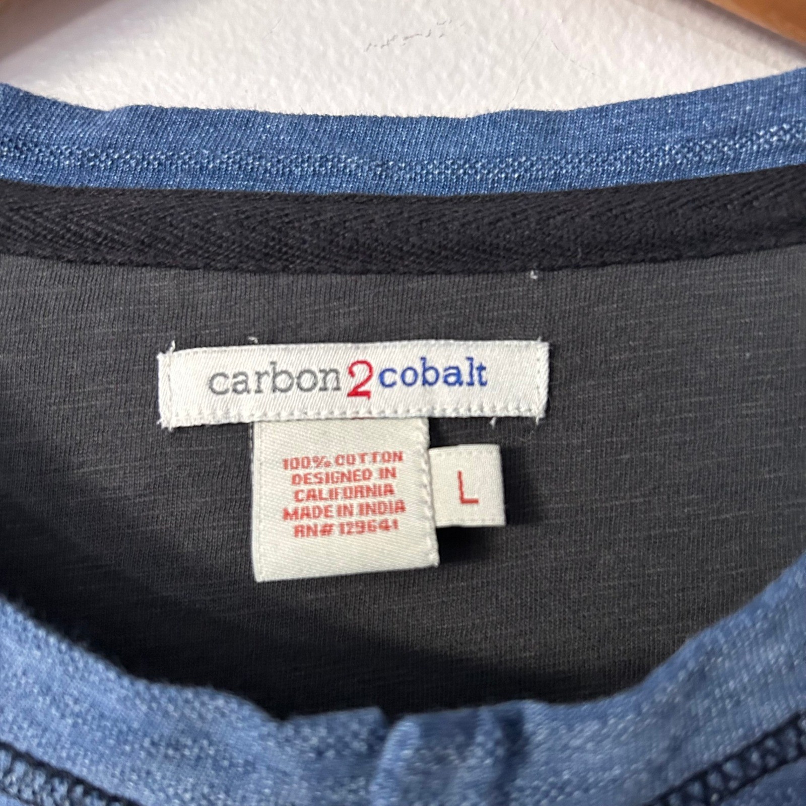 Carbon 2 Cobalt Shirt Mens Large Blue Cotton Long Sleeve Watermark Henley
