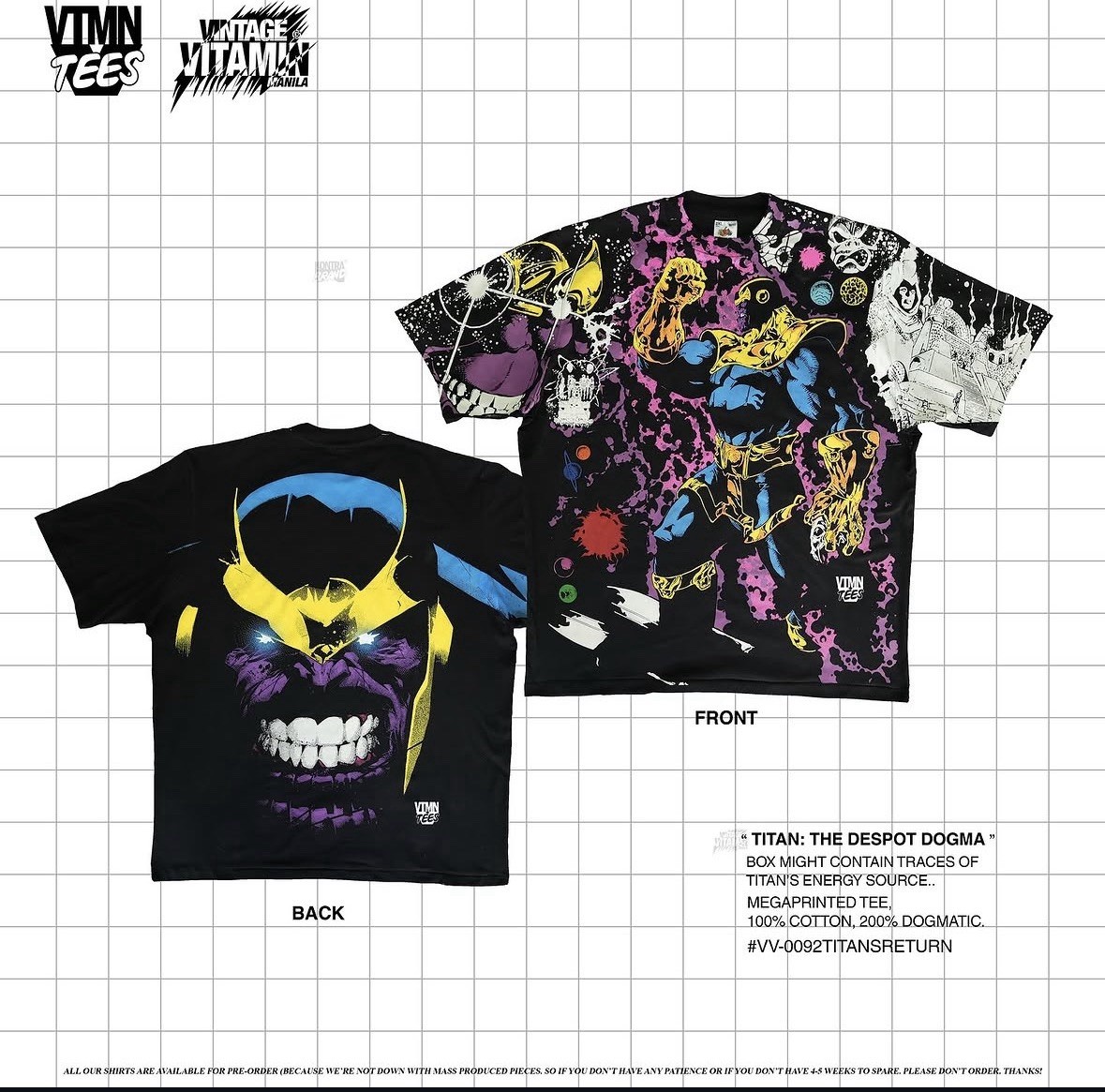 Thanos Mega Print T Shirt Size By Vintage Vitamin marvel