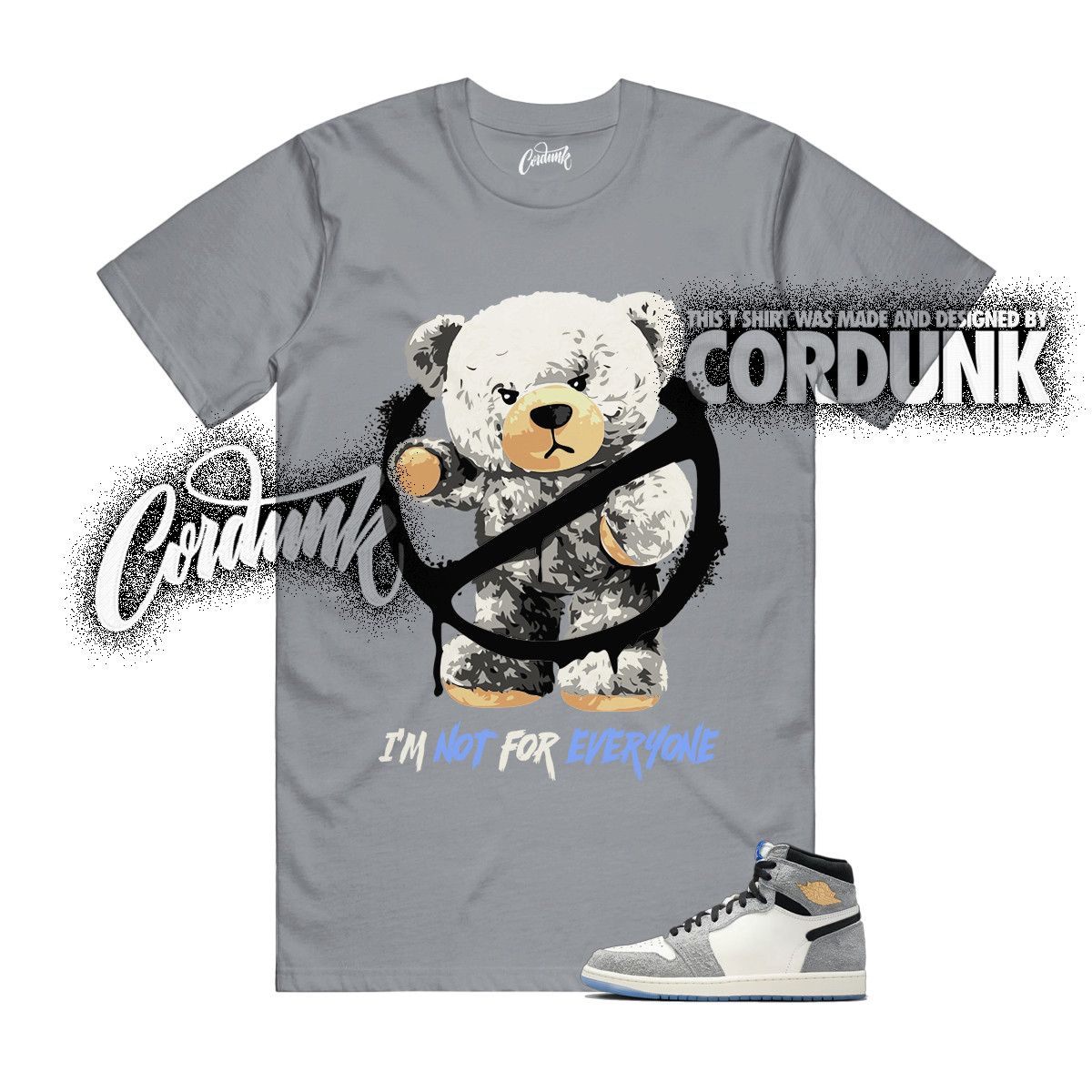 1 High OG All Star Cool Grey Sail Game Royal Black T Shirt Match NOT