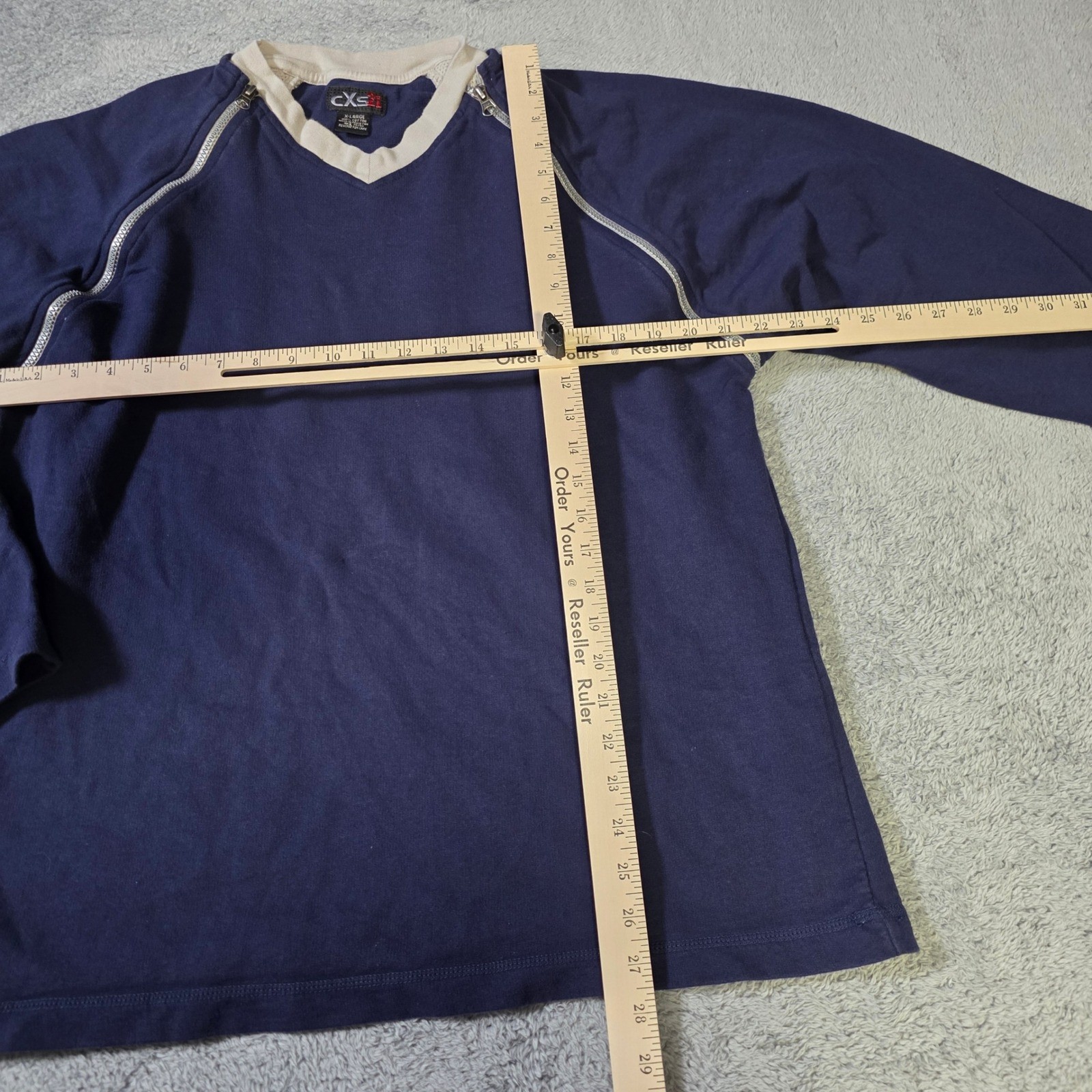 CXS21 Mens XL Long Sleeve Pullover Navy Blue Dual Zipper Mesh Shoulder Raglan