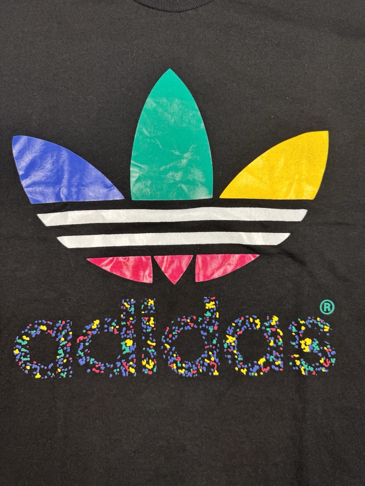 Adidas Originals T-Shirt Mens L Black Multicolor Trefoil Logo 100% Cotton