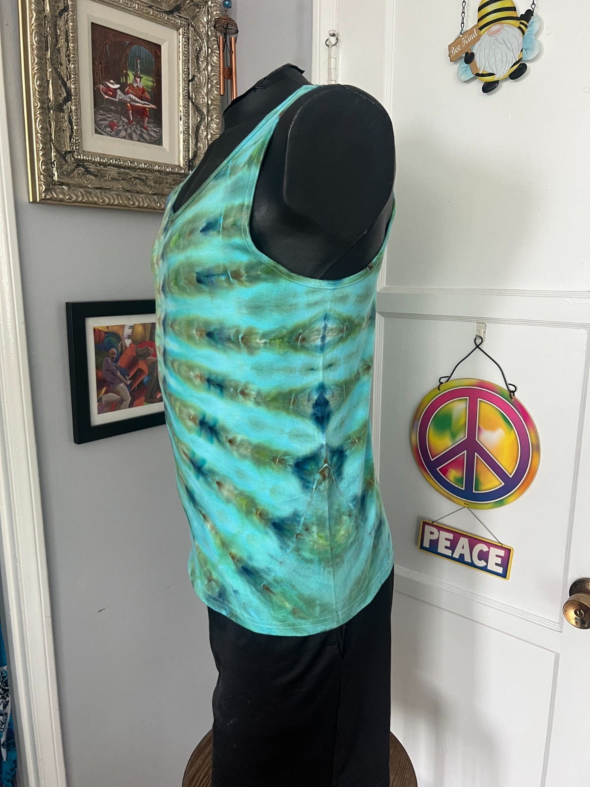 NEW Fan Fold Ice Tie Dye T-Shirt, Mens M Tank Top Turquoise & Sand