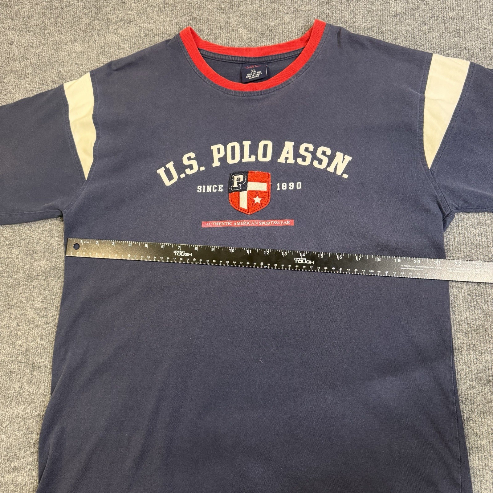 US Polo Assn T Shirt Mens Extra Large Navy Blue Red Trim Graphic Logo Tee Cotton