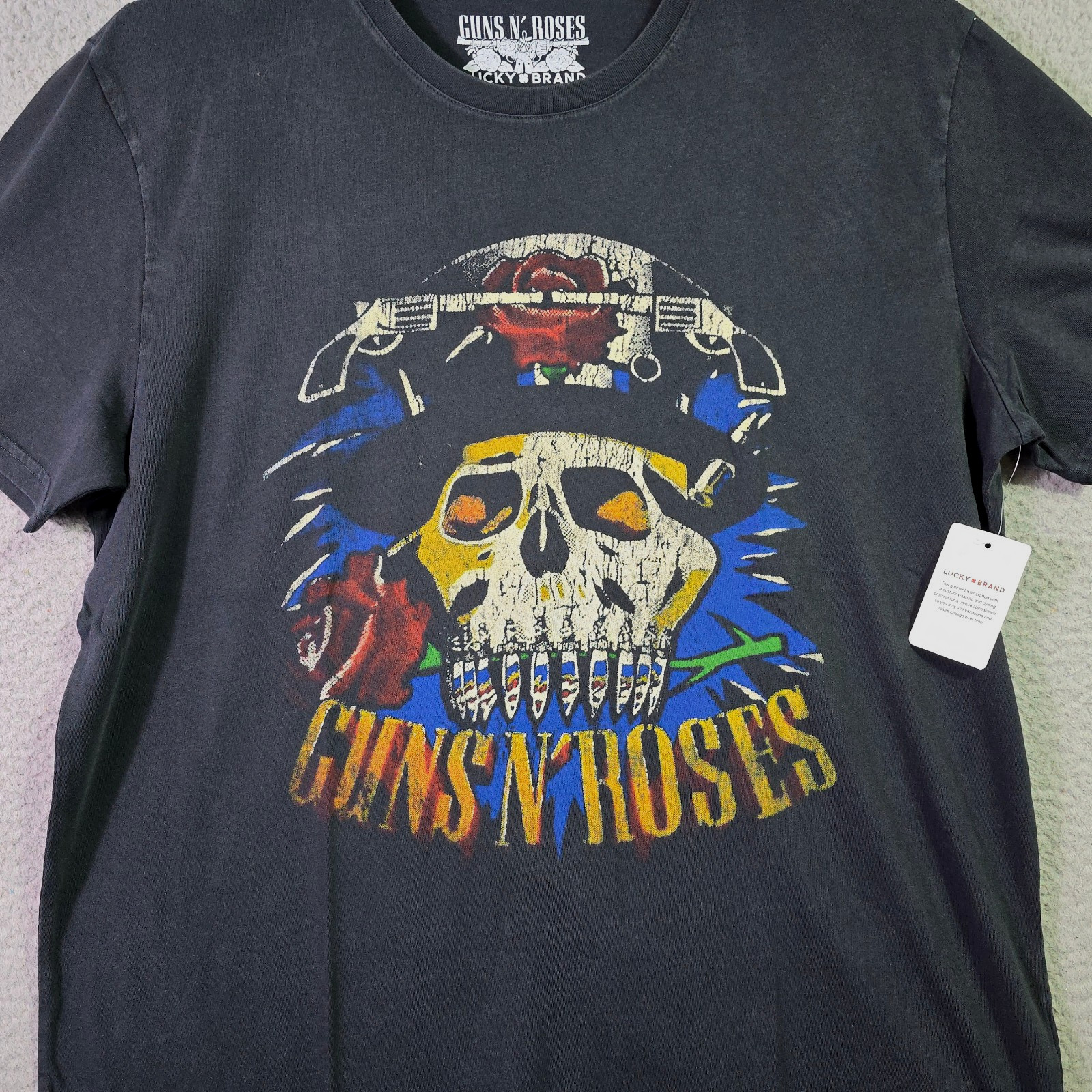 LUCKY BRAND Guns n Roses Mens XL Black Skull Casual Music Rock 80s Metal NWT