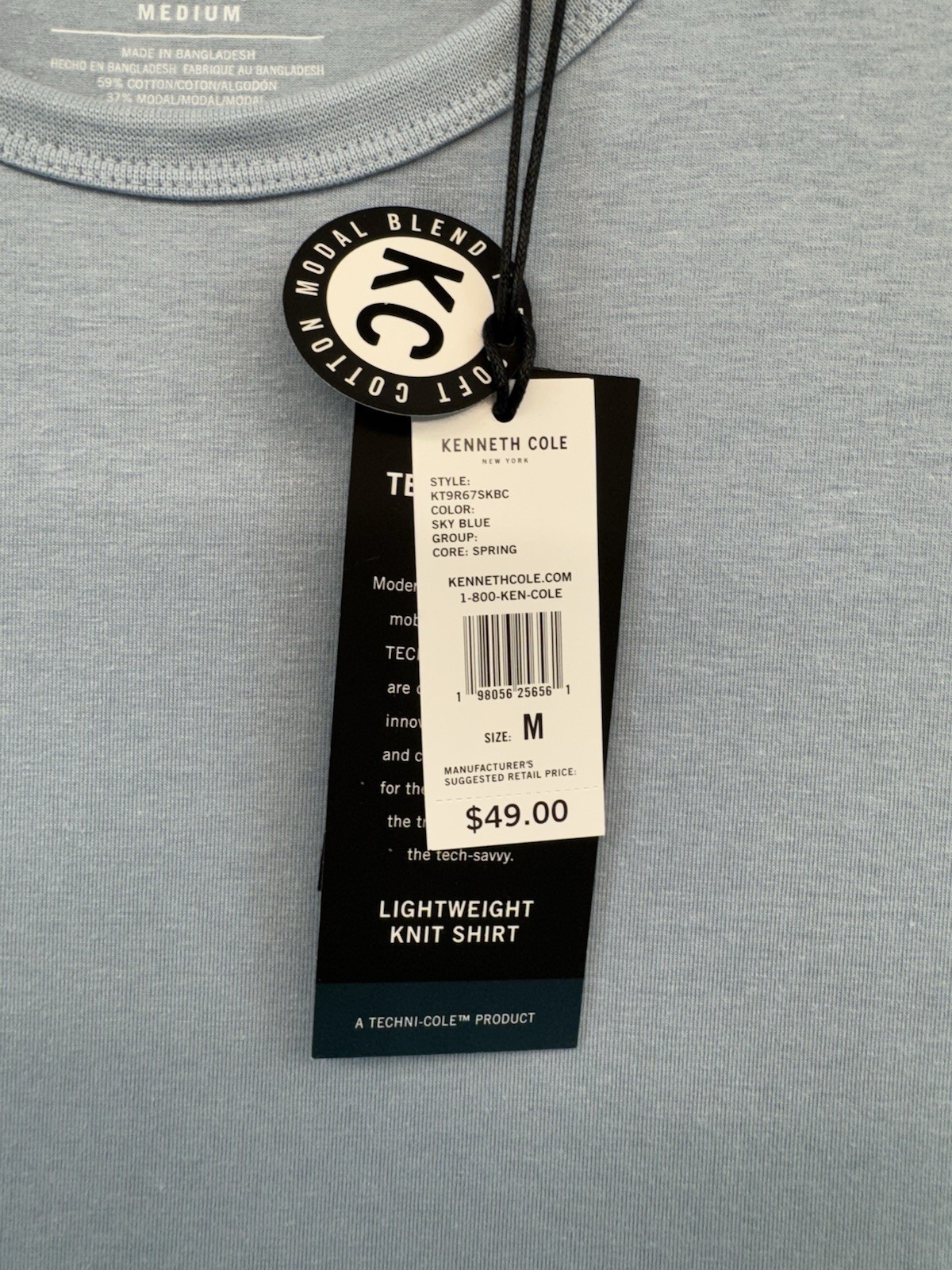 Kenneth Cole Medium Active Tech T-Shirt Sky Blue Stretch NWT