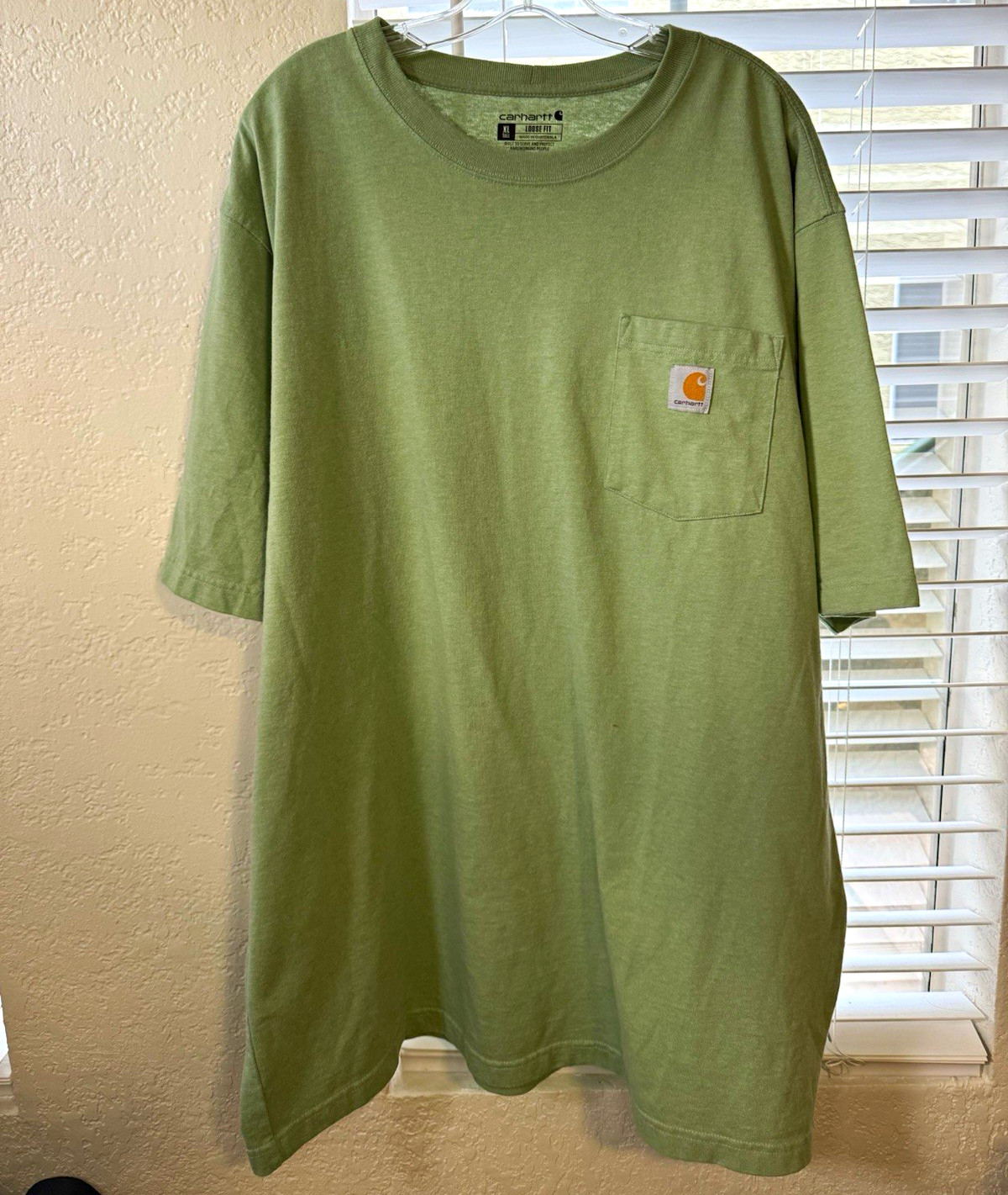 Carhartt K87-M Men’s XL Tall Green Loose Fit Pocket Logo Crewneck Tee