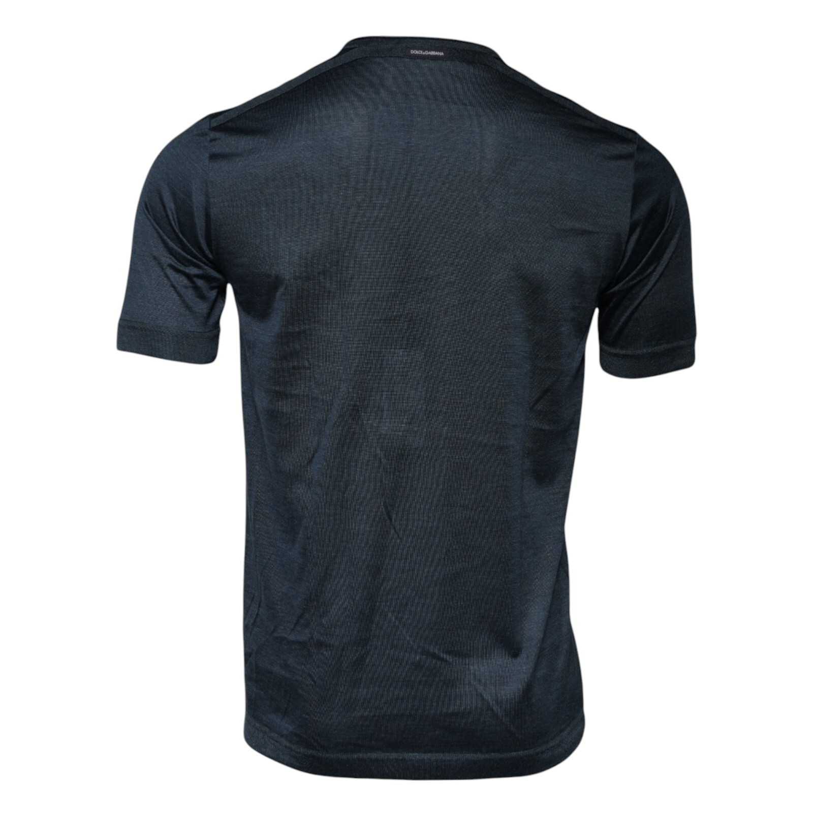 DOLCE & GABBANA T-shirt Dark Blue Silk Crew Neck Short Sleeve IT48/US38/M 680usd