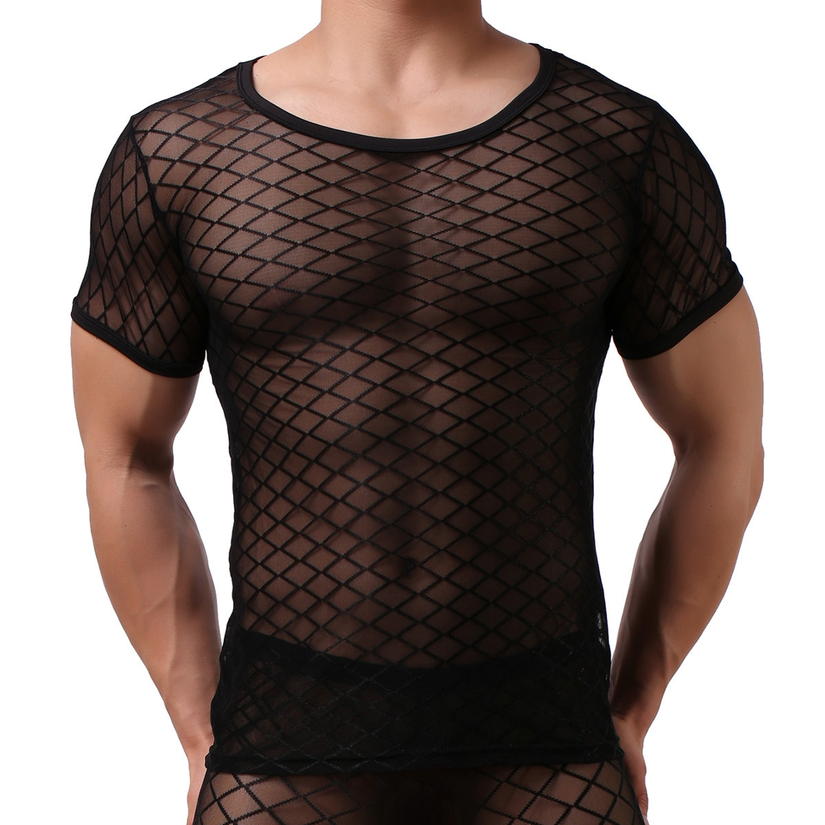 Fetish Mens Underwear Sheer Mesh Muscle T-Shirt Tank Tops Long Johns Trousers