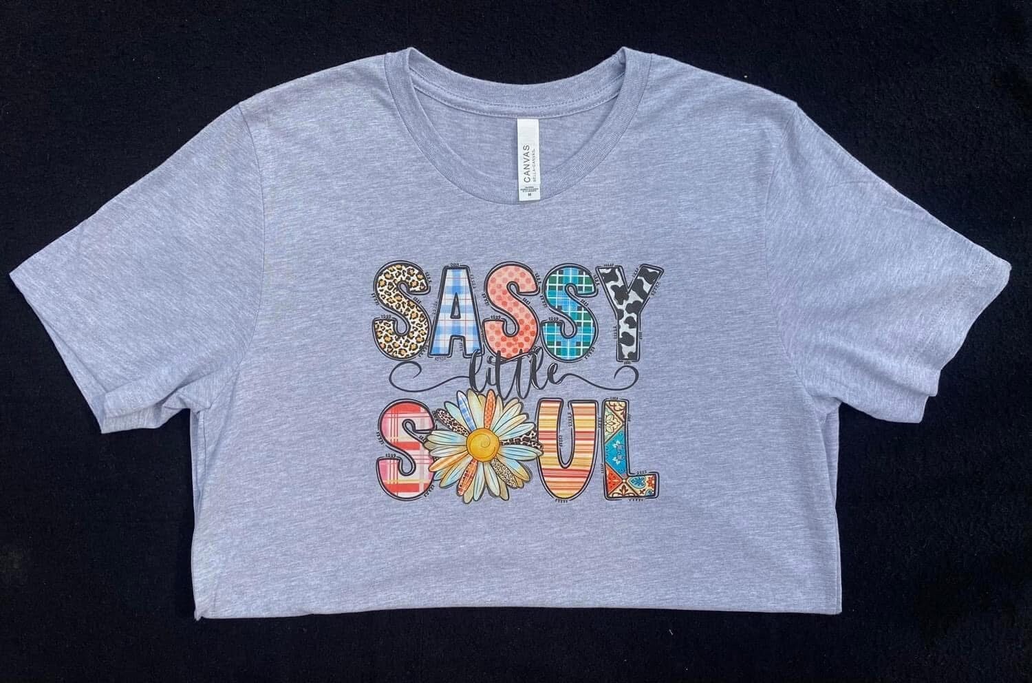 Bella Canvas “Sassy Little Soul” Size Medium Color Gray, Pink, Blue, etc