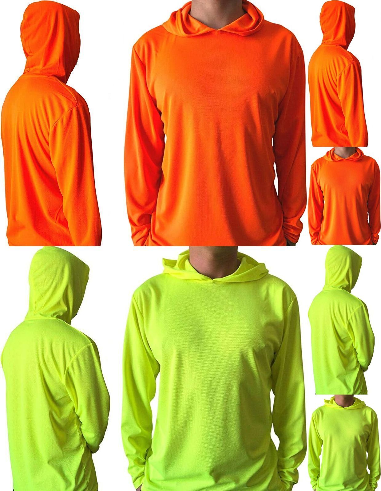 6 Pack Mens Hi Visibility Long Sleeve Hooded T-Shirt Hoodie Safety Wear SM-3X