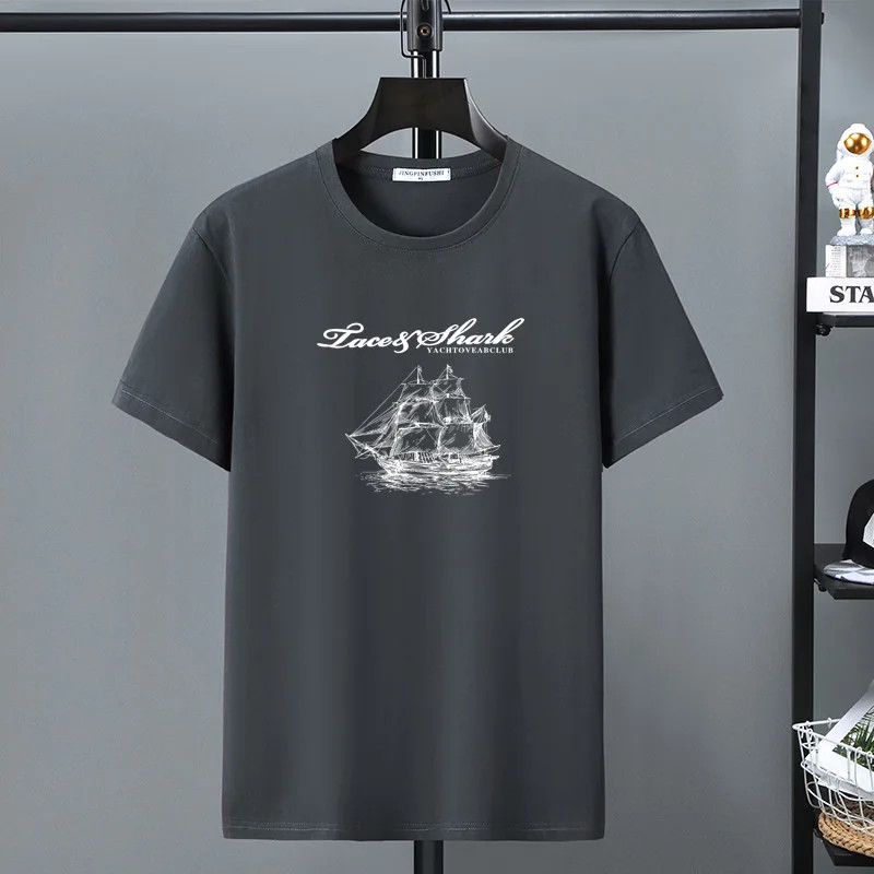 Men Sporty Big And Tall Lace and Shark Cotton T-Shirt M-12XL