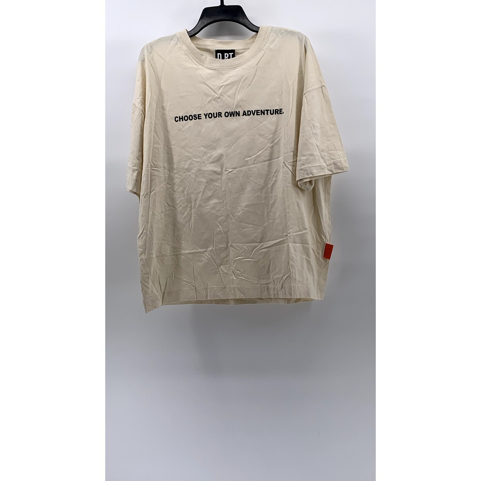 D.RT Men’s Beige-Red Choose Your Own Adventure Logo Crewneck T-Shirt SZ L