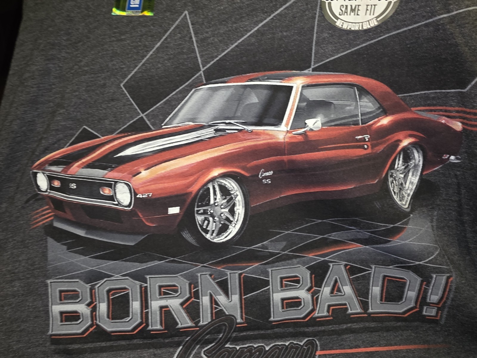 Official GM Charcoal Gray Born Bad Chevy Camaro SS T Shirt Size XXL NEWPORT BLUE