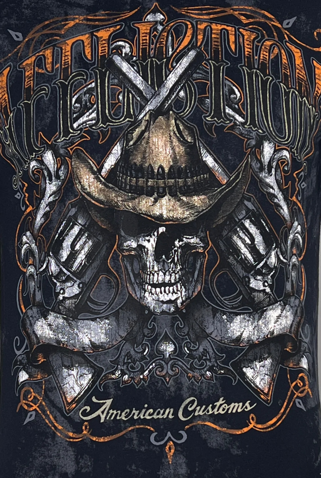 Affliction Men’s T-Shirt AC OUTBACK Skull Biker Black Tattoo S-5XL
